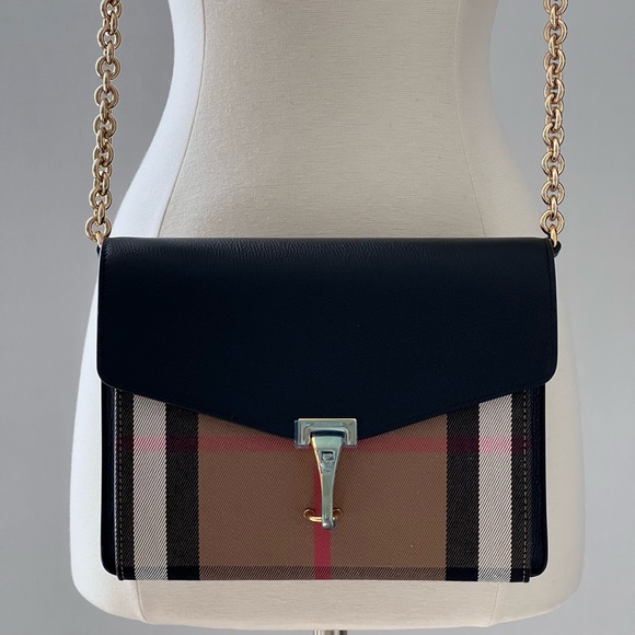 Burberry House Check Derby Leather Crossbody in Black - Picture 1 of 16